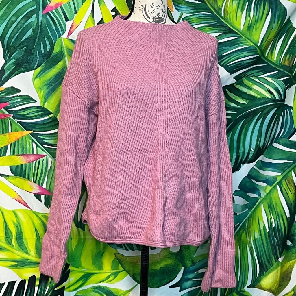 Babaton Chalmers Large Pink Mock Neck Ribbed Winter Office Casual Sweater